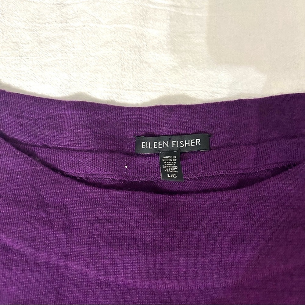 Eileen Fisher Women’s Purple Wool Boatneck Long Sleeve Tunic Sweater Sz L - Picture 11 of 12